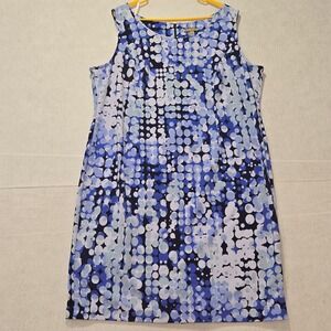 Maya Brooke Blue White Abstract Dot Print Sleeveless Sheath Dress Plus Size 22W